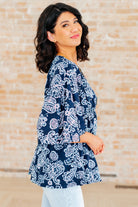 BeautybyShree Dreamer Peplum Top in Navy and Pink Paisley