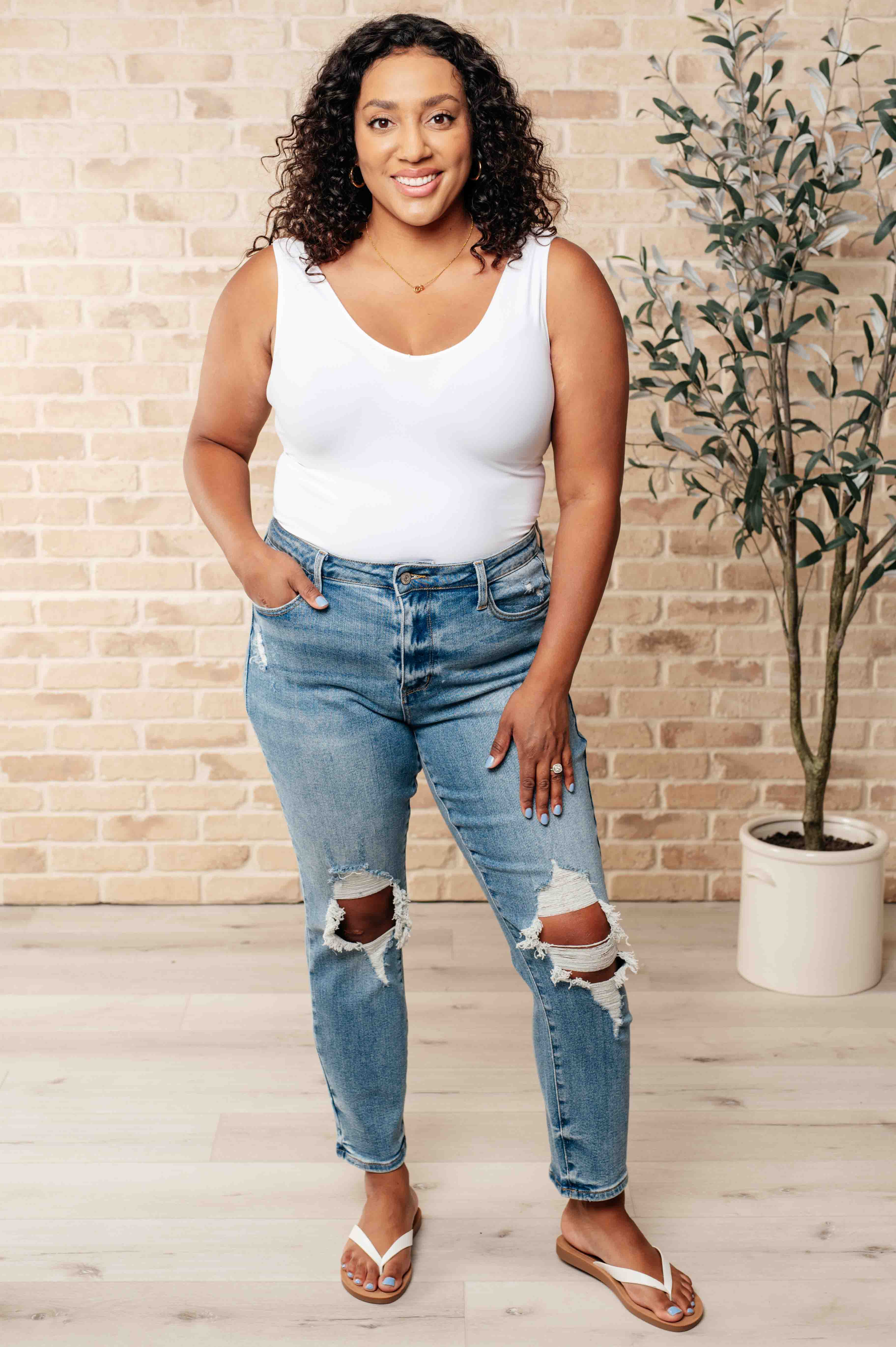 BeautybyShree Frankie High Waist Distressed Boyfriend Jeans