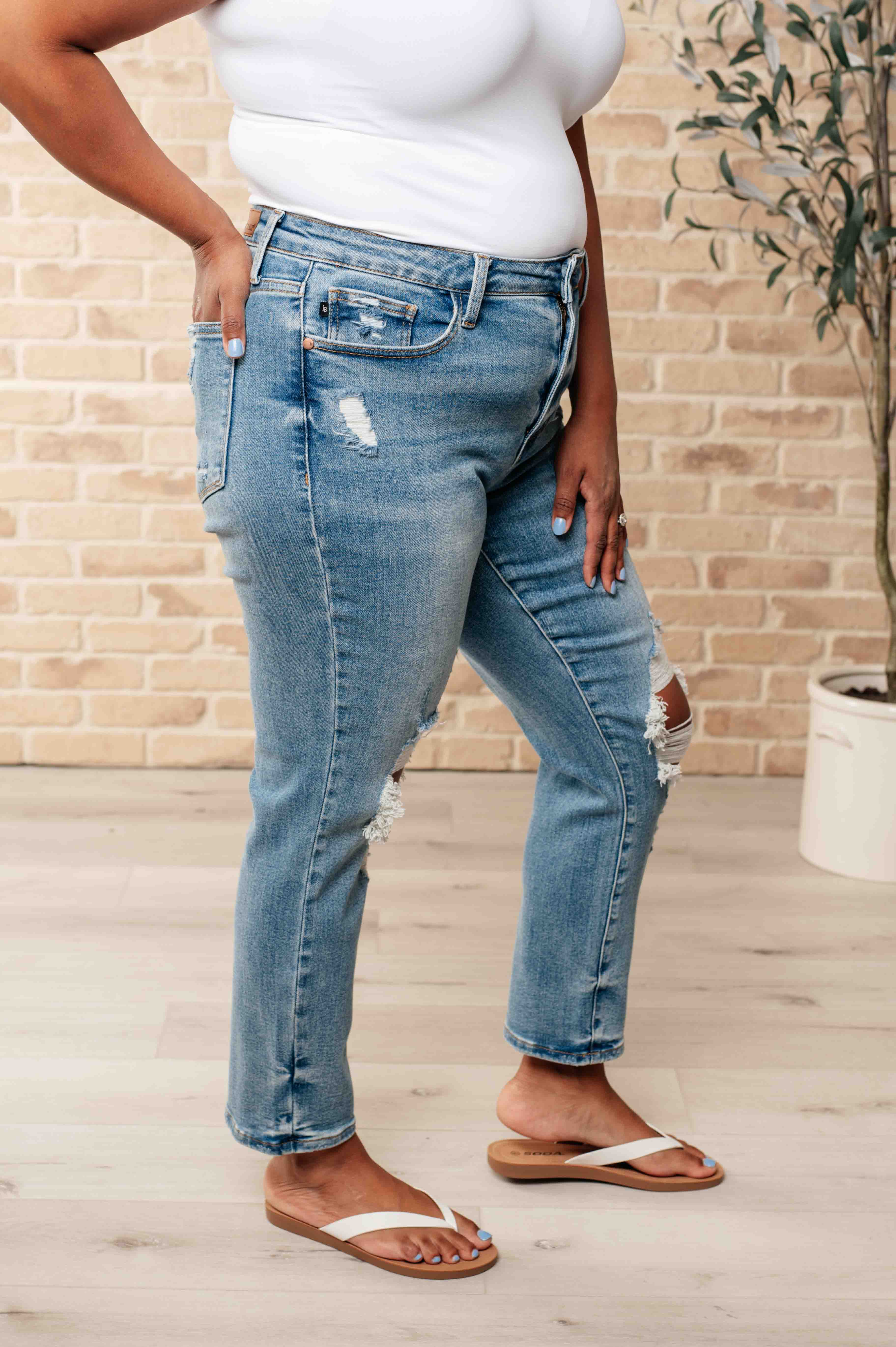 BeautybyShree Frankie High Waist Distressed Boyfriend Jeans