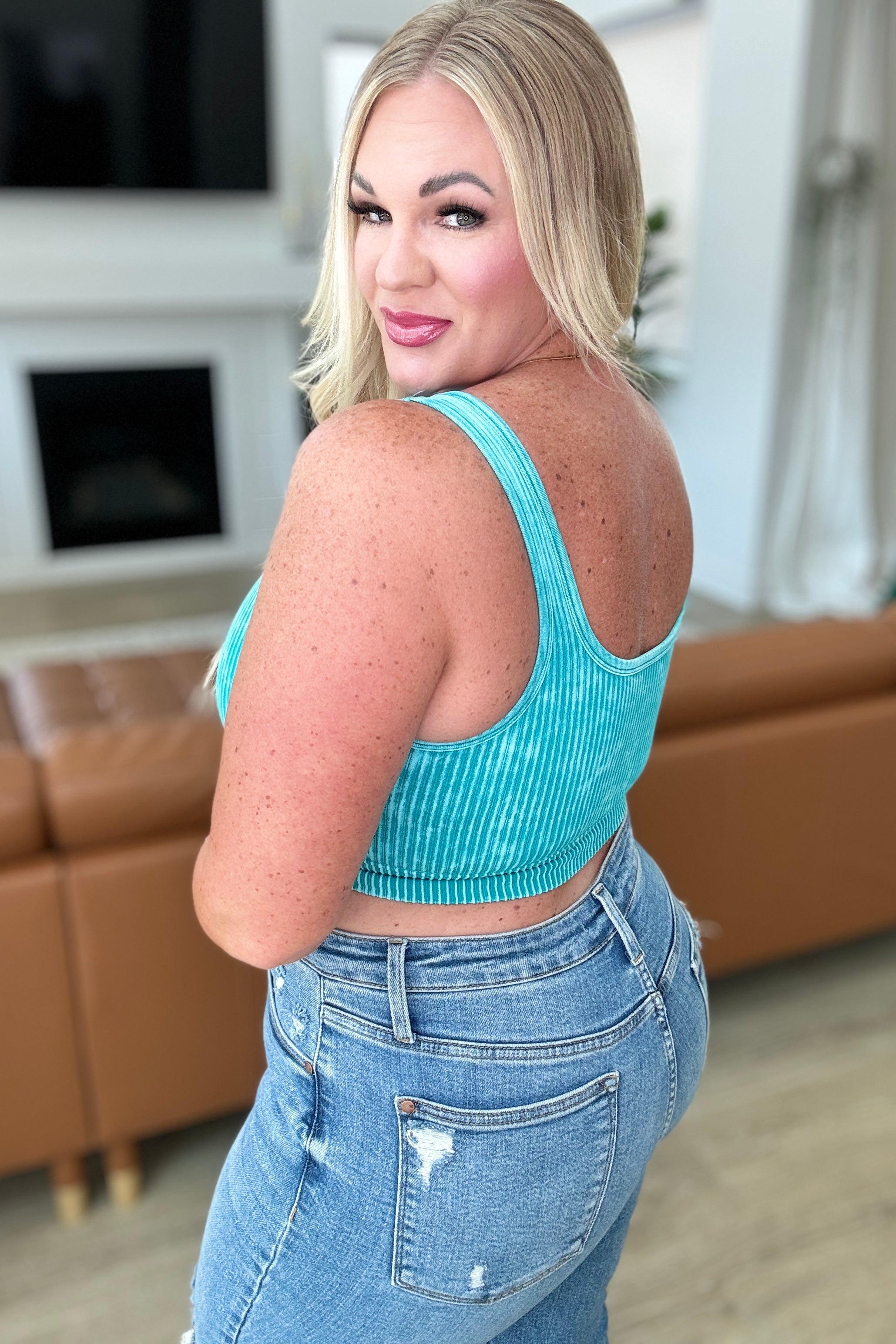 BeautybyShree When and Where Reversible Ribbed Cropped Tank in Light Teal