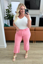 BeautybyShree Lisa High Rise Control Top Wide Leg Crop Jeans in Pink