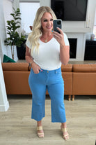 BeautybyShree Lisa High Rise Control Top Wide Leg Crop Jeans in Sky Blue
