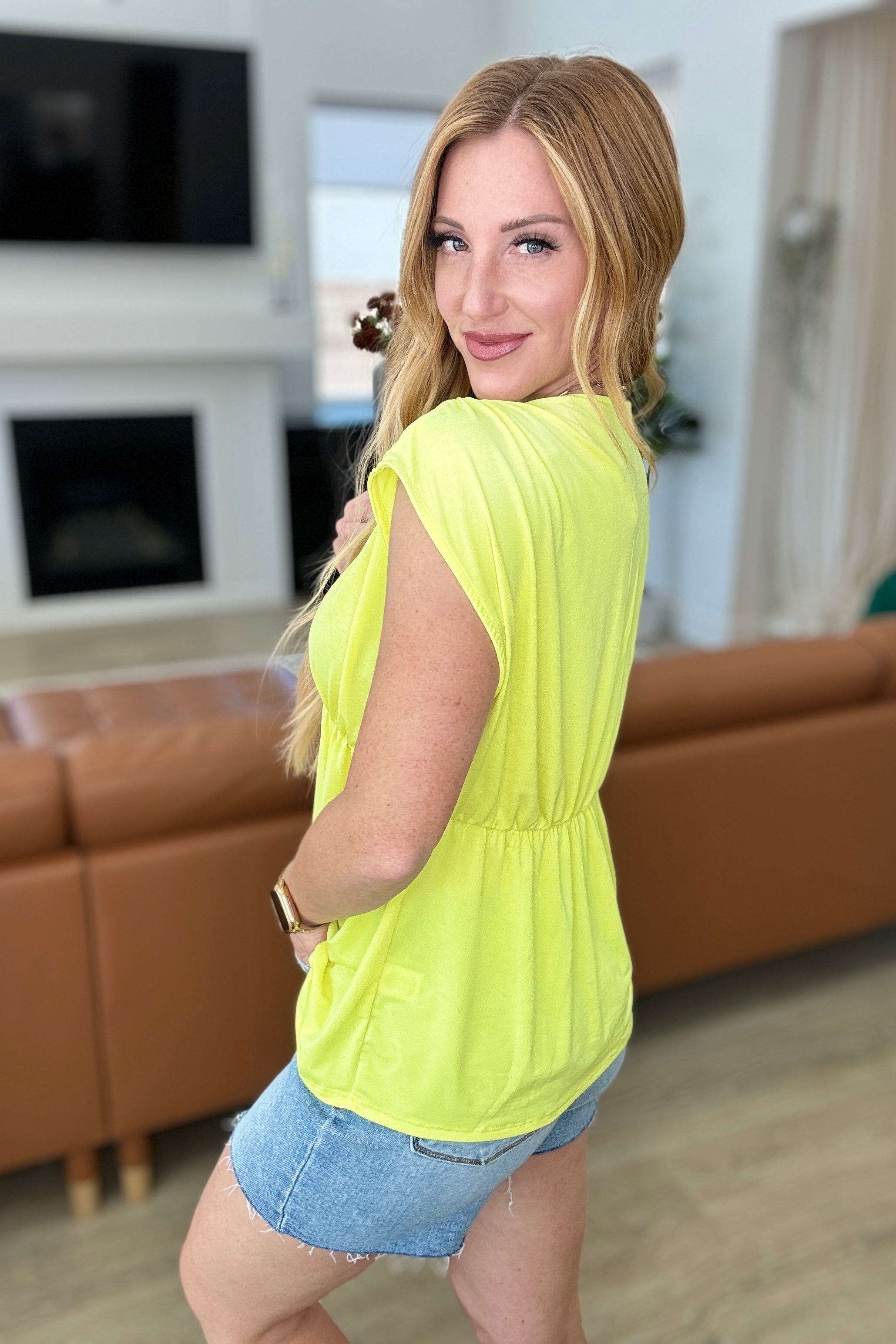 BeautybyShree Rhea Peplum Top in Neon Yellow