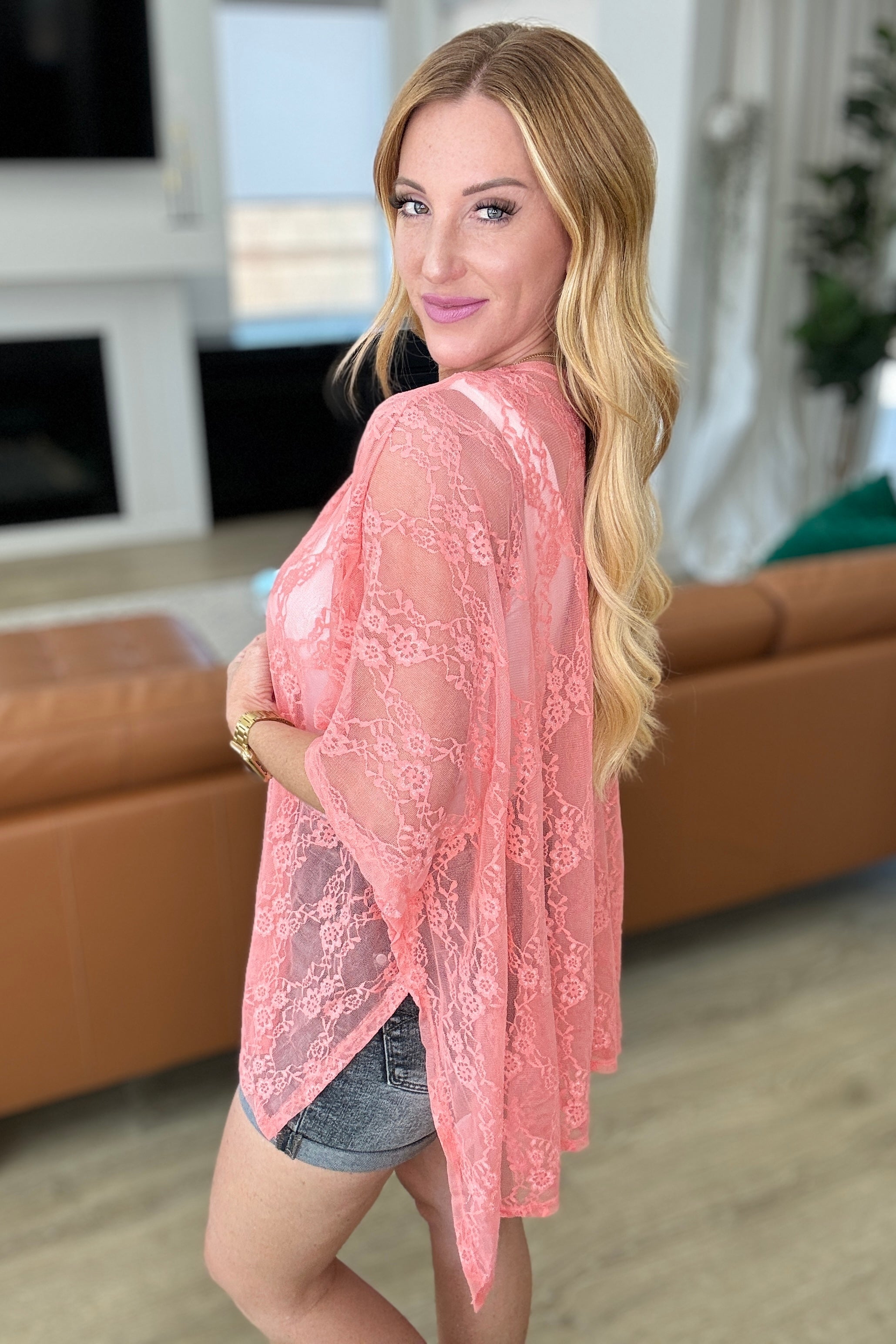 BeautybyShree Good Days Ahead Lace Kimono In Coral