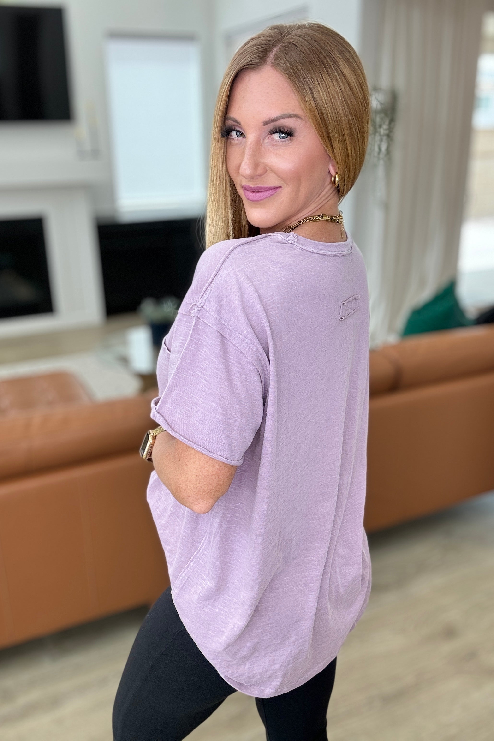 BeautybyShree Casually Cool Patch Pocket Tee in Mauve