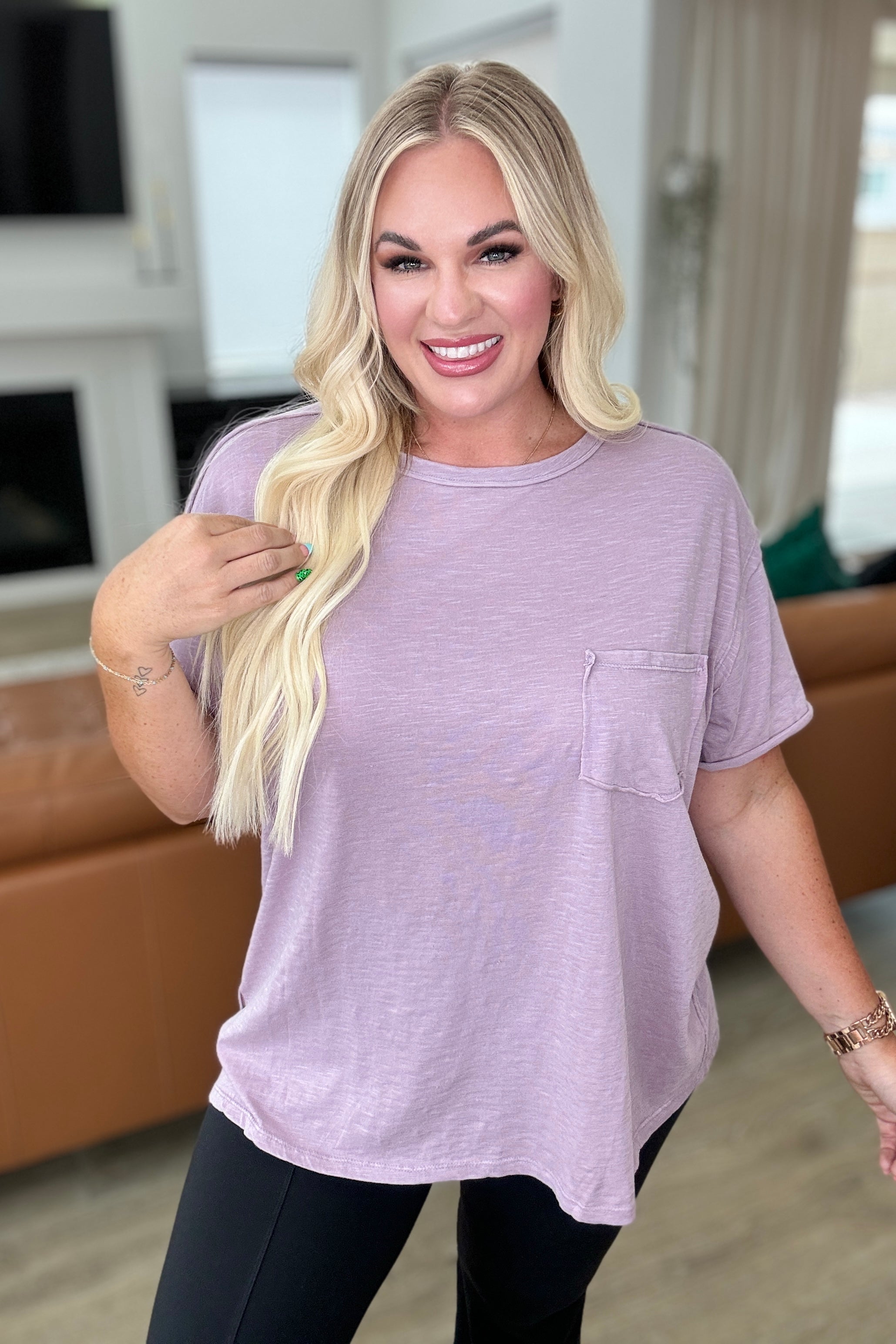 BeautybyShree Casually Cool Patch Pocket Tee in Mauve