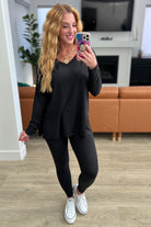 BeautybyShree Buttery Soft V-Neck Long Sleeve Loungewear Set in Black