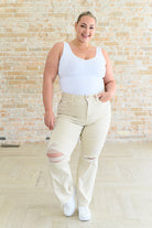 BeautybyShree Selena High Rise Distressed 90's Straight Jeans in Bone