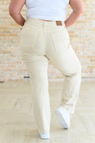 BeautybyShree Selena High Rise Distressed 90's Straight Jeans in Bone