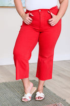 BeautybyShree Lisa High Rise Control Top Wide Leg Crop Jeans in Red