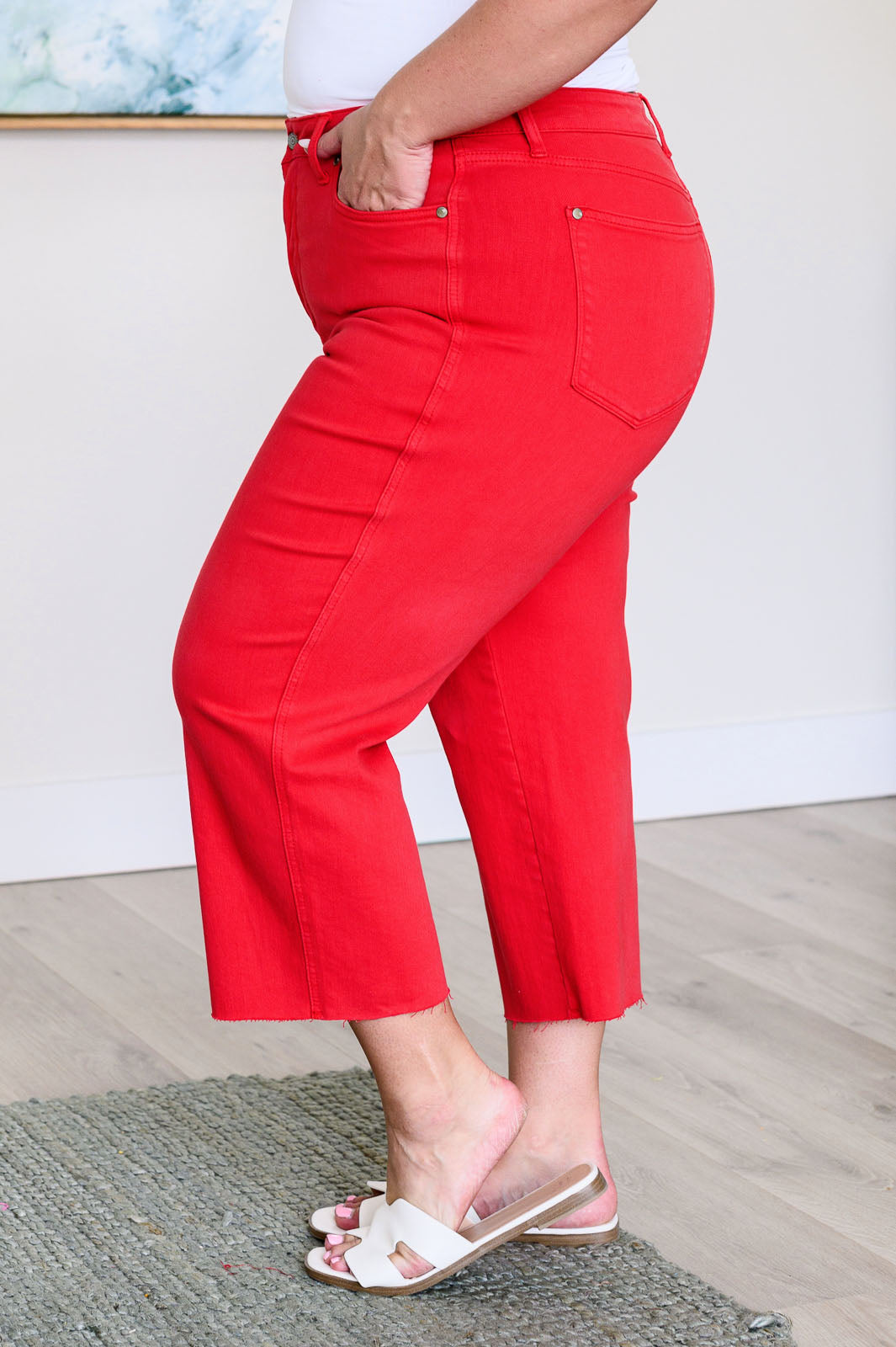 BeautybyShree Lisa High Rise Control Top Wide Leg Crop Jeans in Red