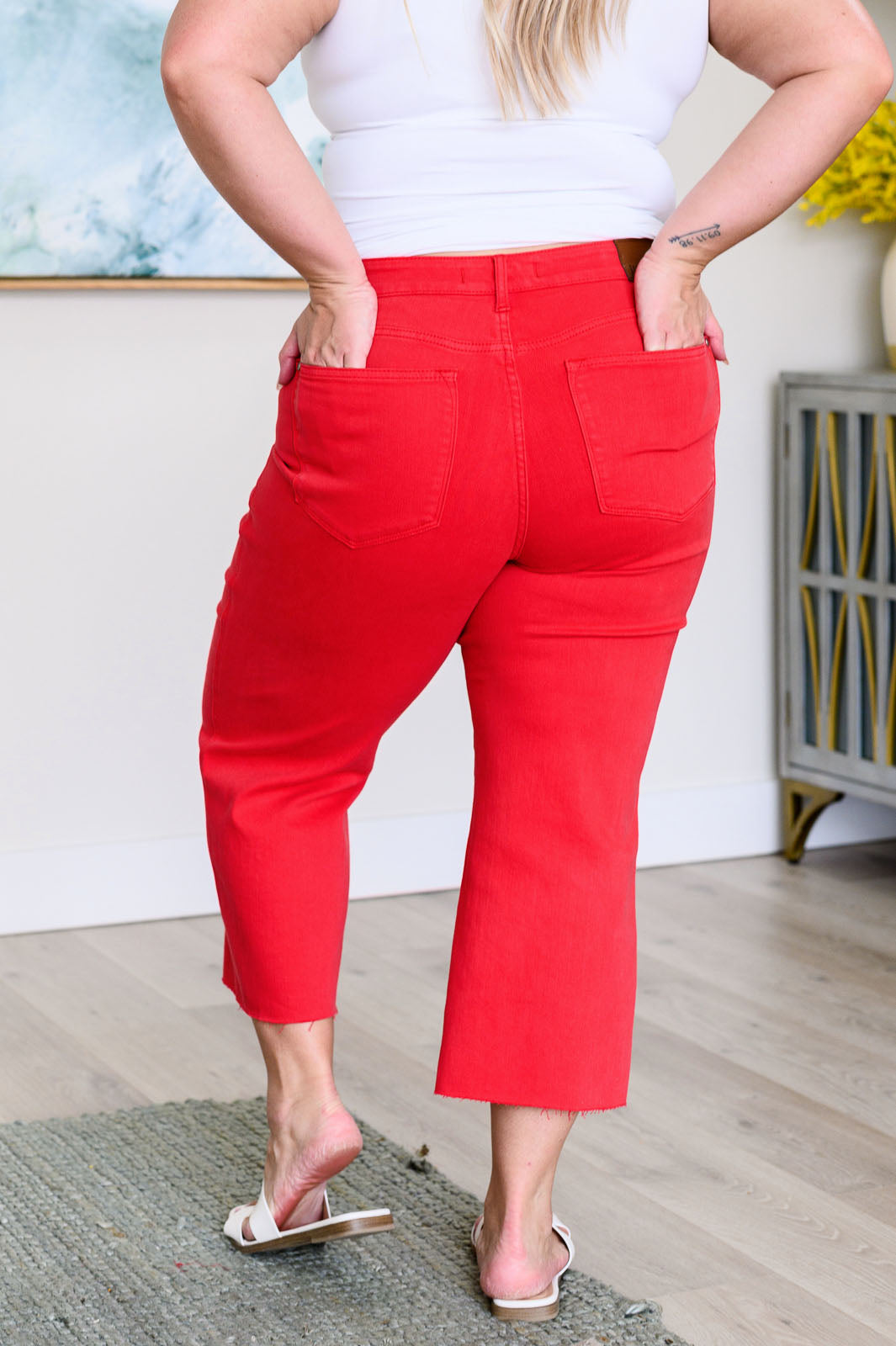 BeautybyShree Lisa High Rise Control Top Wide Leg Crop Jeans in Red