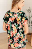 BeautybyShree Lizzy Cap Sleeve Top in Black Garden Floral