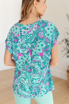 BeautybyShree Lizzy Cap Sleeve Top in Magenta and Teal Paisley