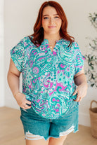 BeautybyShree Lizzy Cap Sleeve Top in Magenta and Teal Paisley