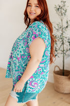 BeautybyShree Lizzy Cap Sleeve Top in Magenta and Teal Paisley