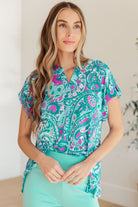 BeautybyShree Lizzy Cap Sleeve Top in Magenta and Teal Paisley