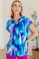 BeautybyShree Lizzy Cap Sleeve Top in Royal Brush Strokes