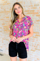 BeautybyShree Lizzy Cap Sleeve Top in Fuchsia and Green Floral Paisley