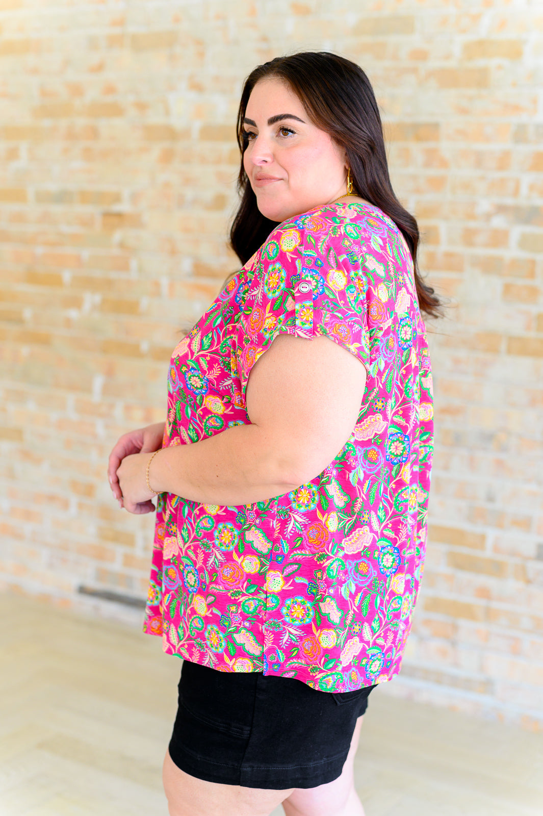 BeautybyShree Lizzy Cap Sleeve Top in Fuchsia and Green Floral Paisley