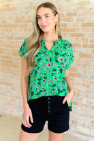 BeautybyShree Lizzy Cap Sleeve Top in Green and Black Floral