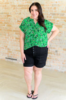 BeautybyShree Lizzy Cap Sleeve Top in Green and Black Floral