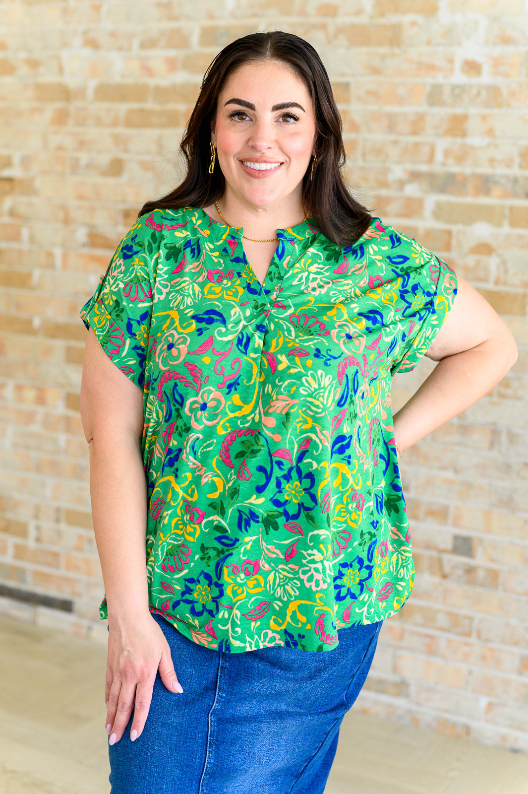 BeautybyShree Lizzy Cap Sleeve Top in Green and Royal Watercolor Floral