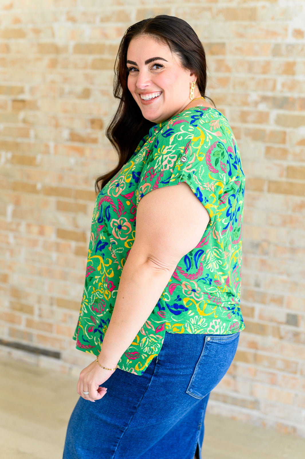 BeautybyShree Lizzy Cap Sleeve Top in Green and Royal Watercolor Floral