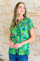 BeautybyShree Lizzy Cap Sleeve Top in Green and Royal Watercolor Floral