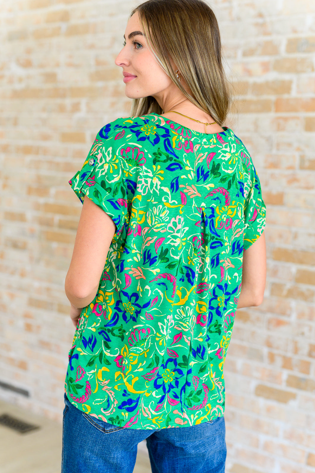 BeautybyShree Lizzy Cap Sleeve Top in Green and Royal Watercolor Floral