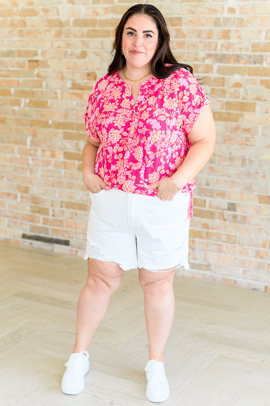 BeautybyShree Lizzy Cap Sleeve Top in Pink and Peach Floral