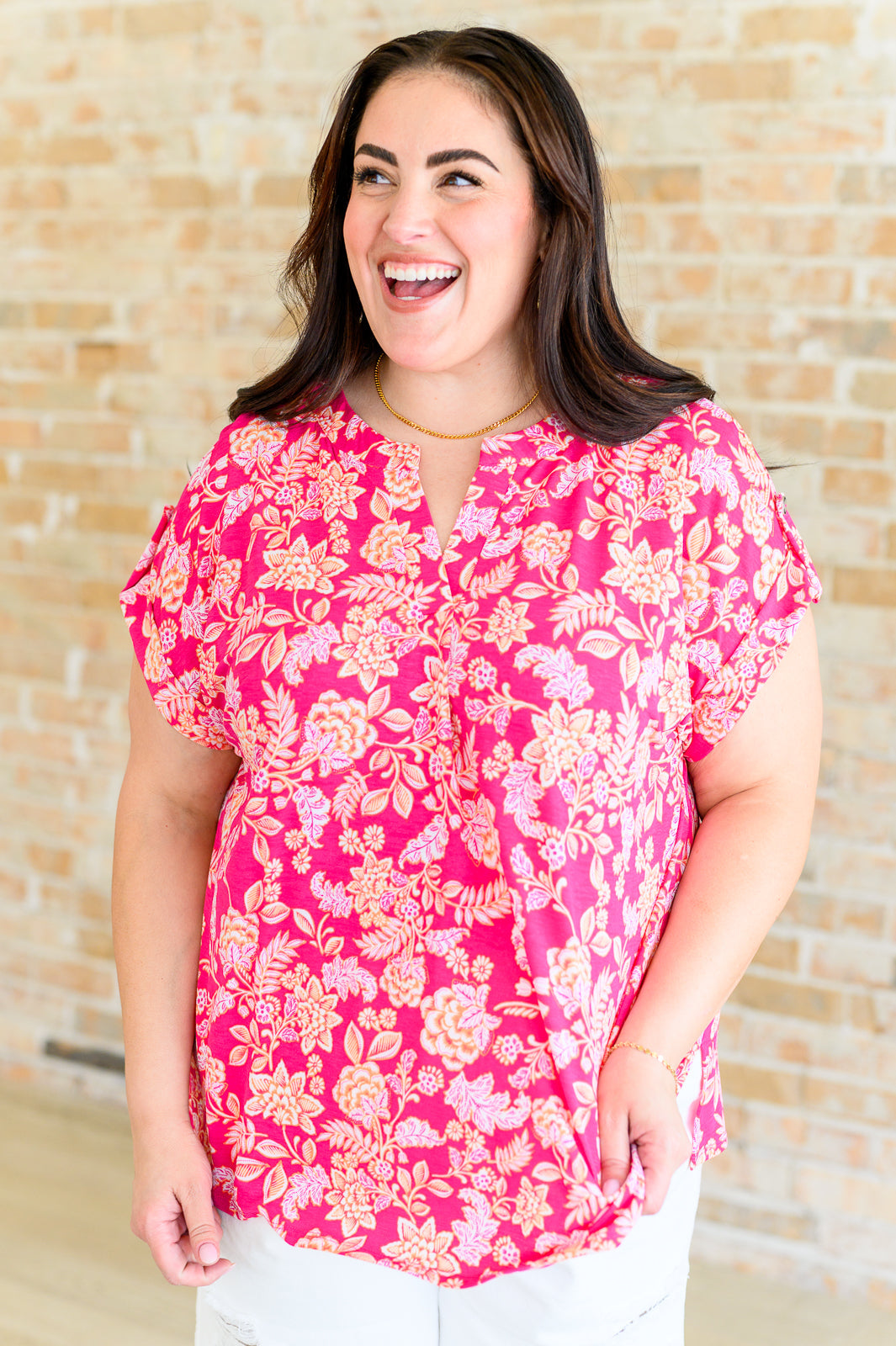 BeautybyShree Lizzy Cap Sleeve Top in Pink and Peach Floral