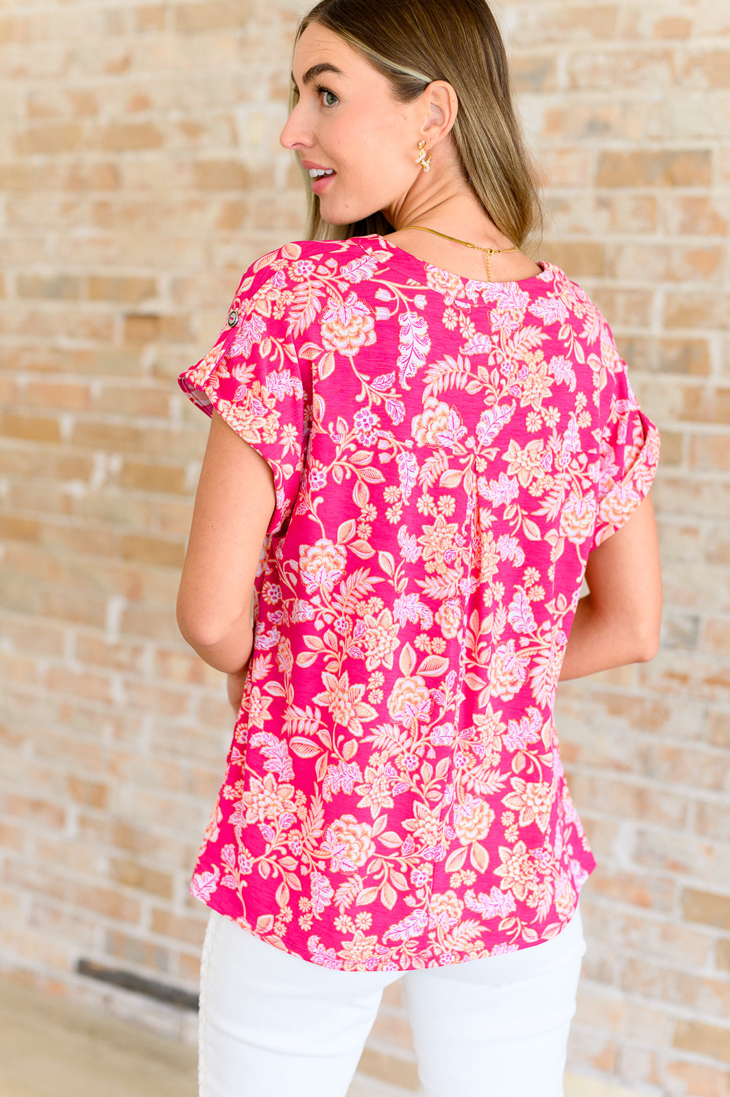 BeautybyShree Lizzy Cap Sleeve Top in Pink and Peach Floral