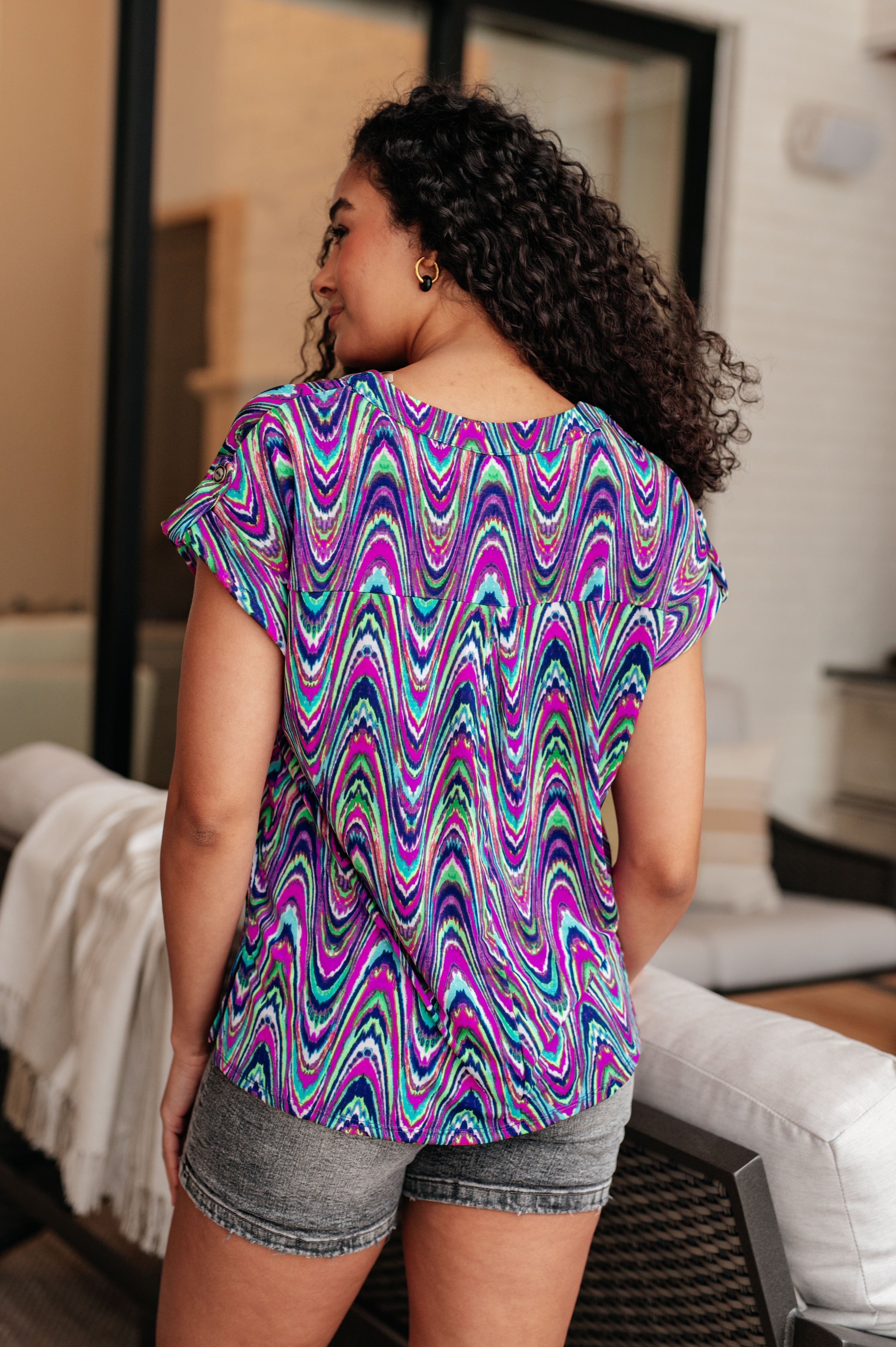 BeautybyShree Lizzy Cap Sleeve Top in Purple Multi Marble