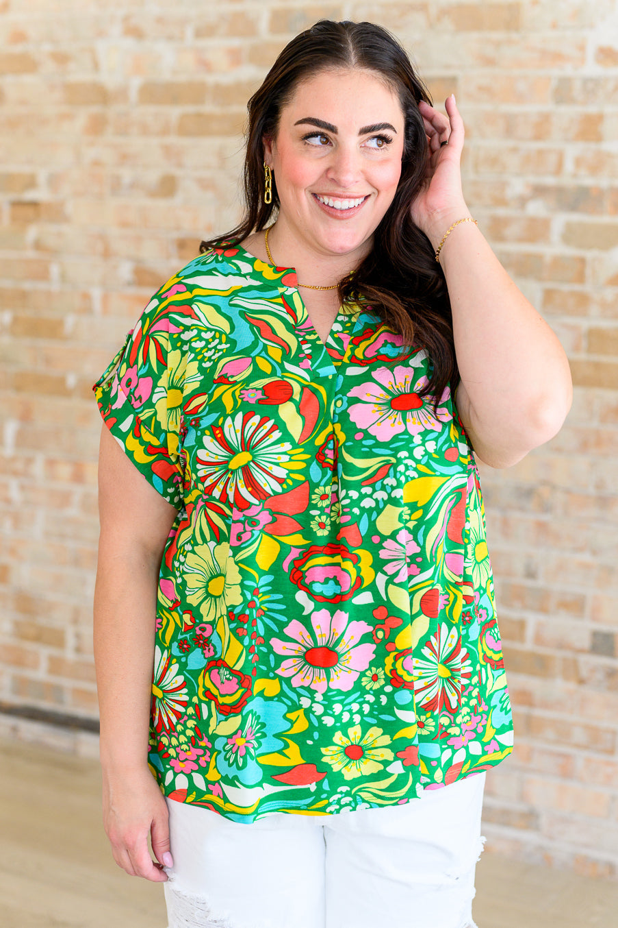 BeautybyShree Lizzy Cap Sleeve Top in Retro Green Floral