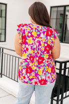 BeautybyShree Lizzy Flutter Sleeve Top in Magenta and Yellow Floral