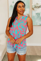 BeautybyShree Lizzy Tank Top in Aqua and Pink Filigree