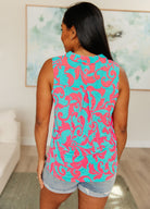 BeautybyShree Lizzy Tank Top in Aqua and Pink Filigree