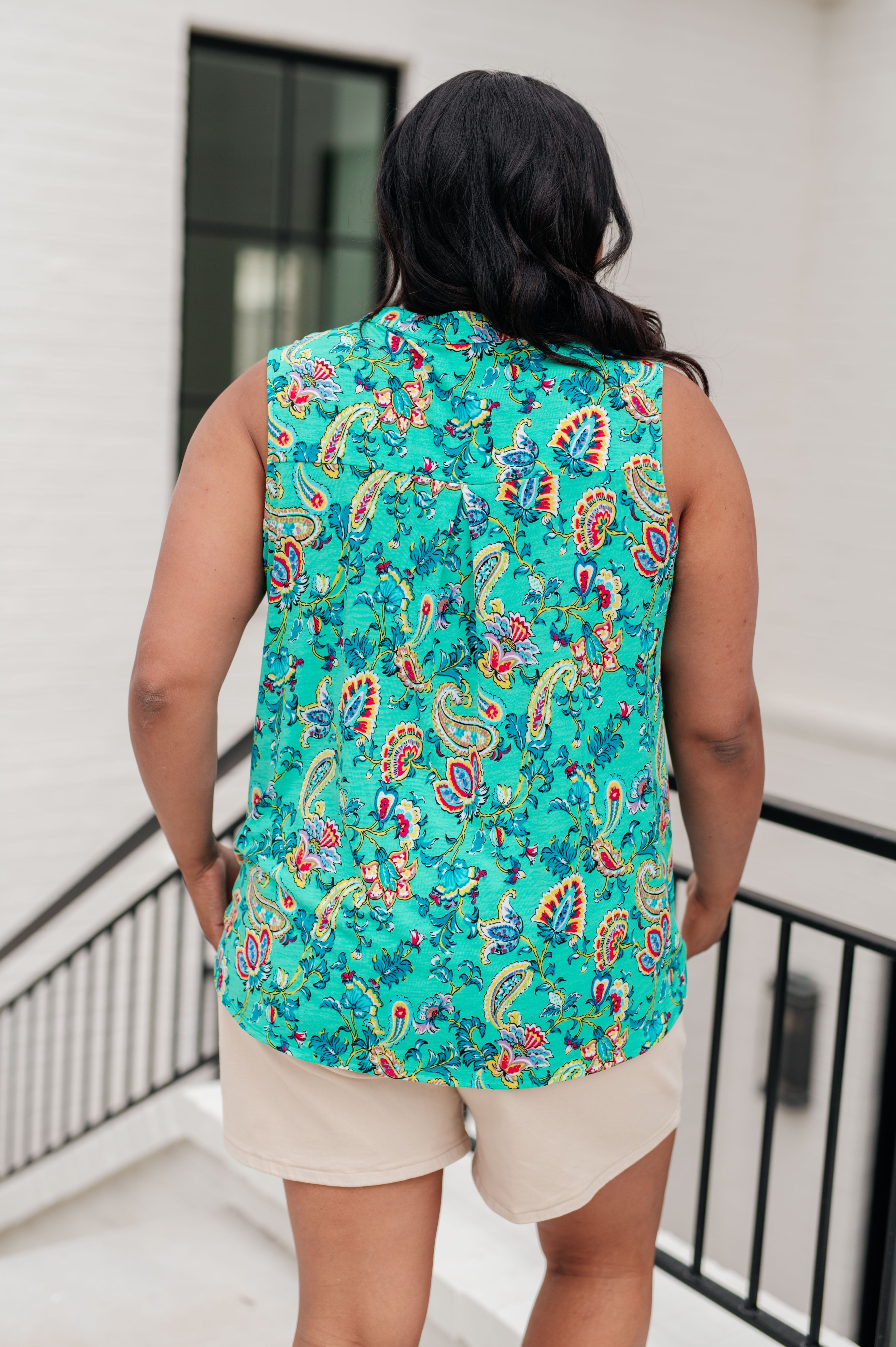 BeautybyShree Lizzy Tank Top in Emerald and Aqua Multi Floral