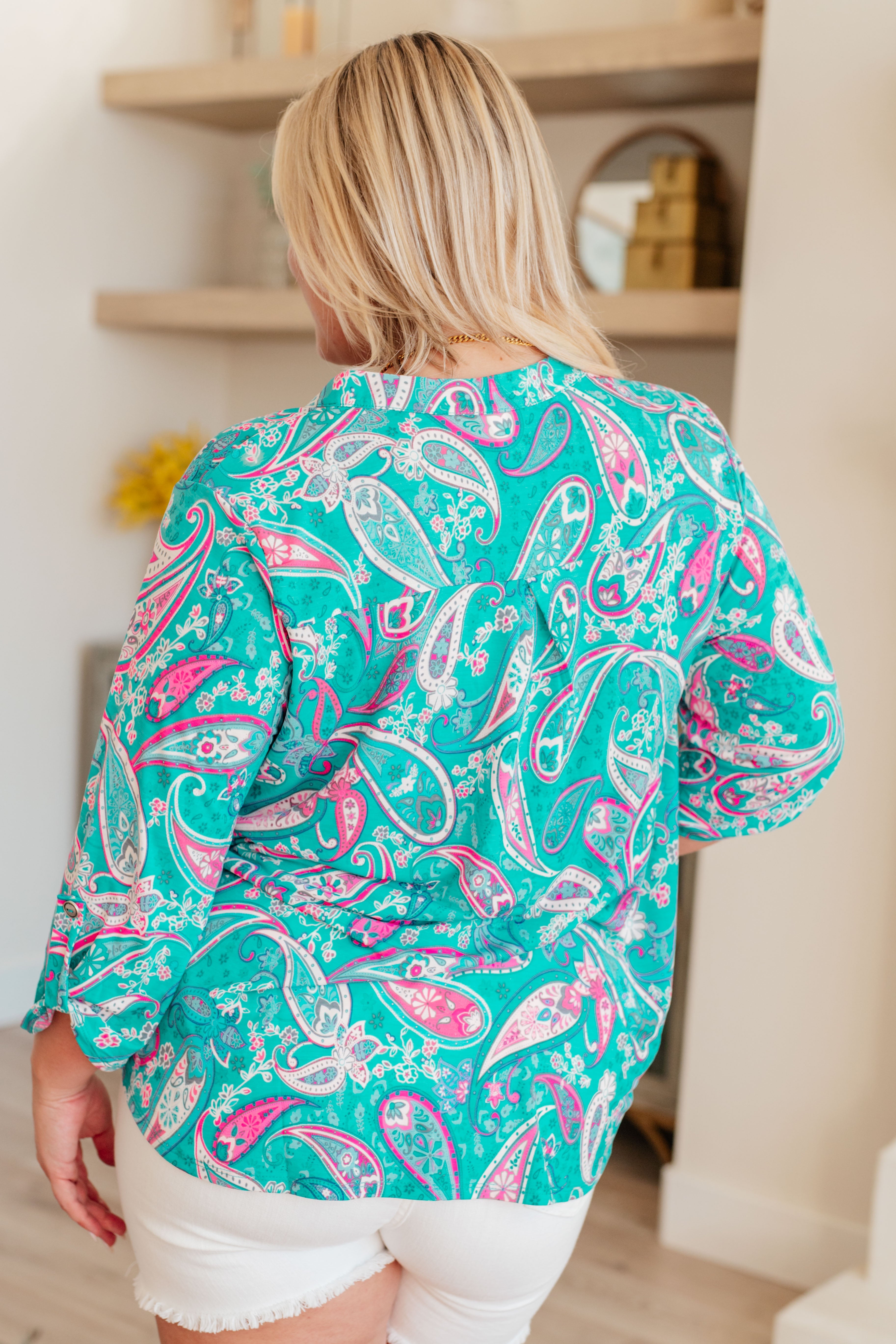 BeautybyShree Lizzy Top in Aqua and Pink Paisley