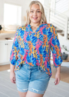 BeautybyShree Lizzy Top in Blue and Pink Branches