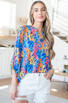 BeautybyShree Lizzy Top in Blue and Pink Branches