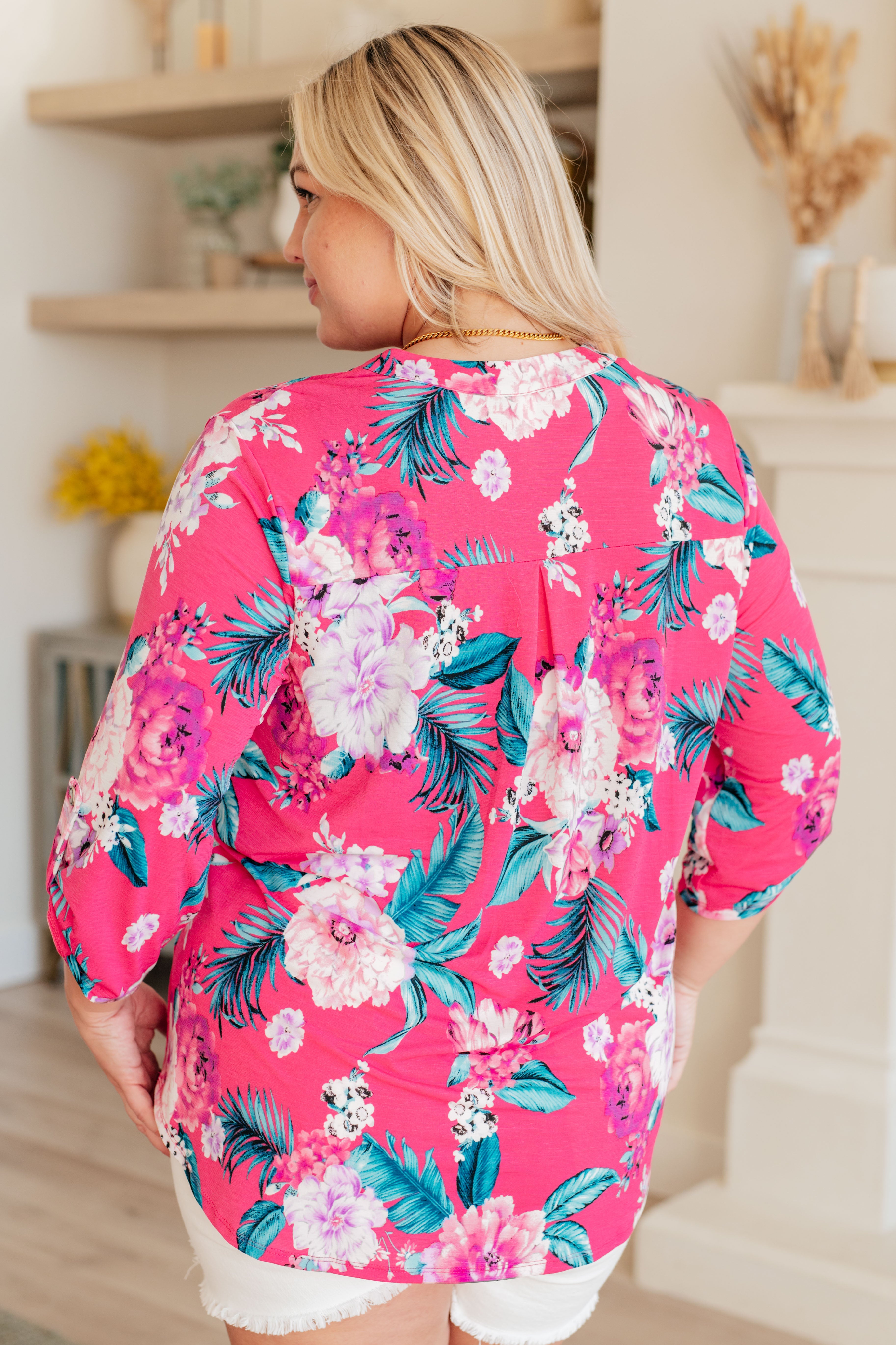 BeautybyShree Lizzy Top in Magenta and Teal Tropical Floral