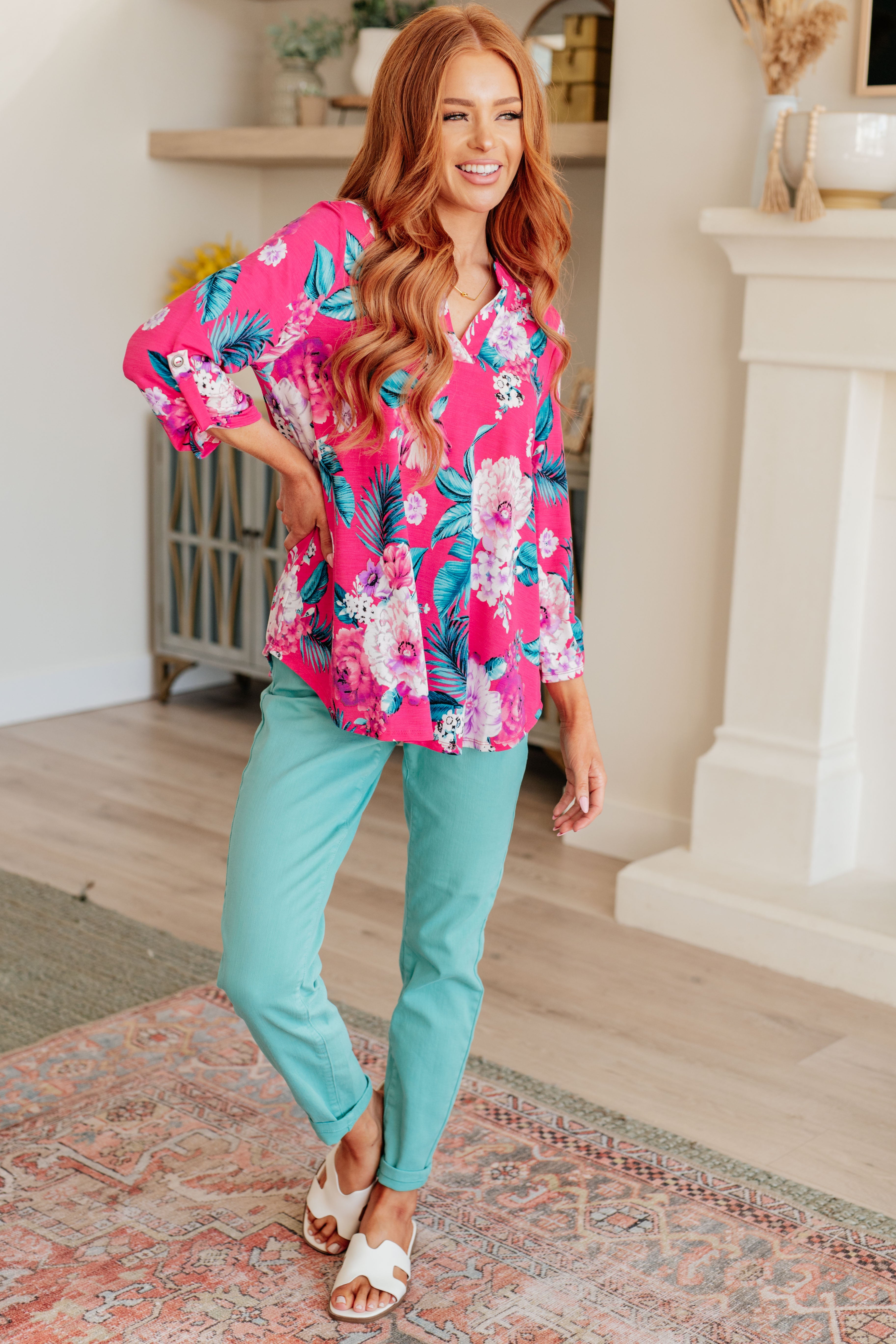 BeautybyShree Lizzy Top in Magenta and Teal Tropical Floral