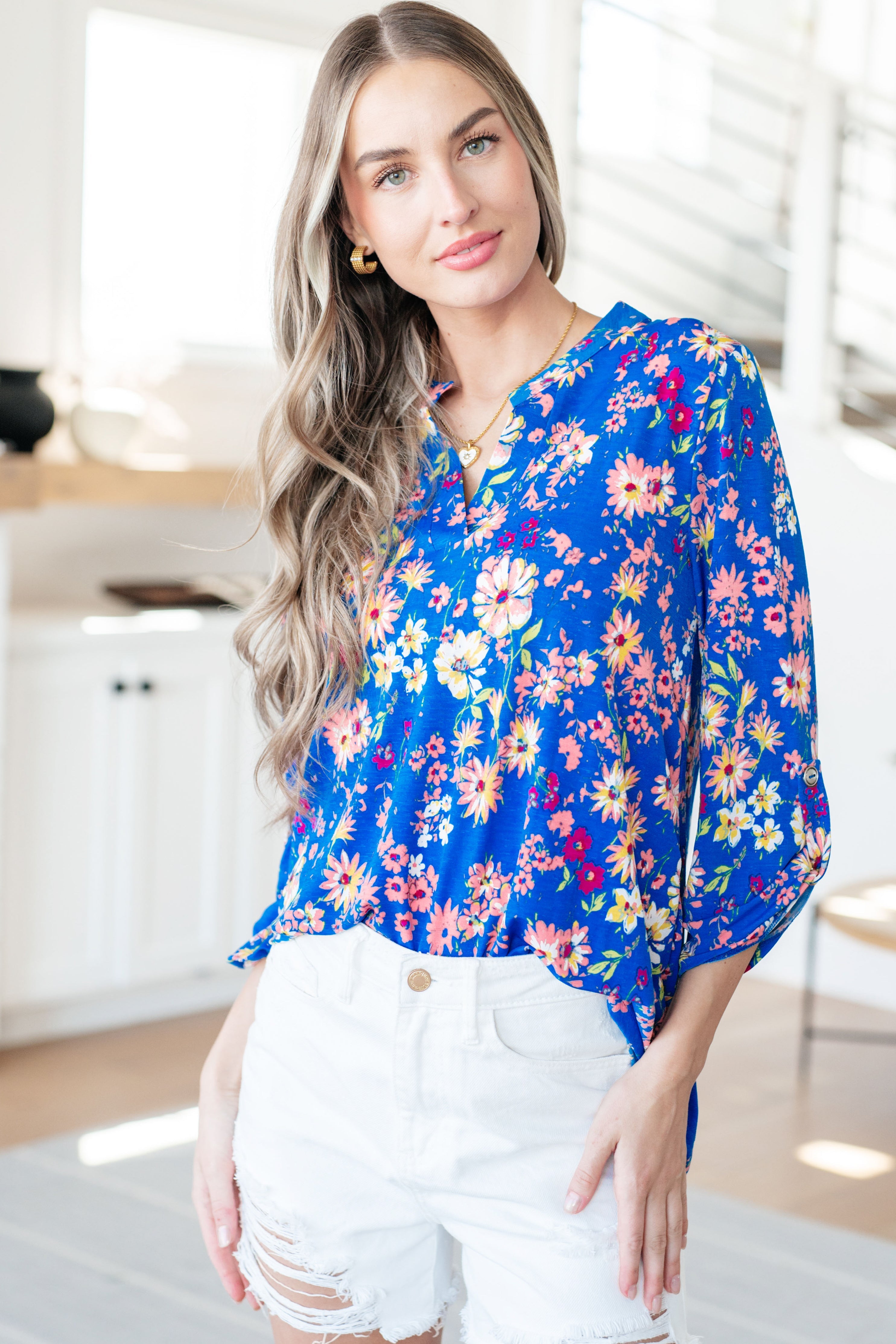 BeautybyShree Lizzy Top in Royal and Blush Floral