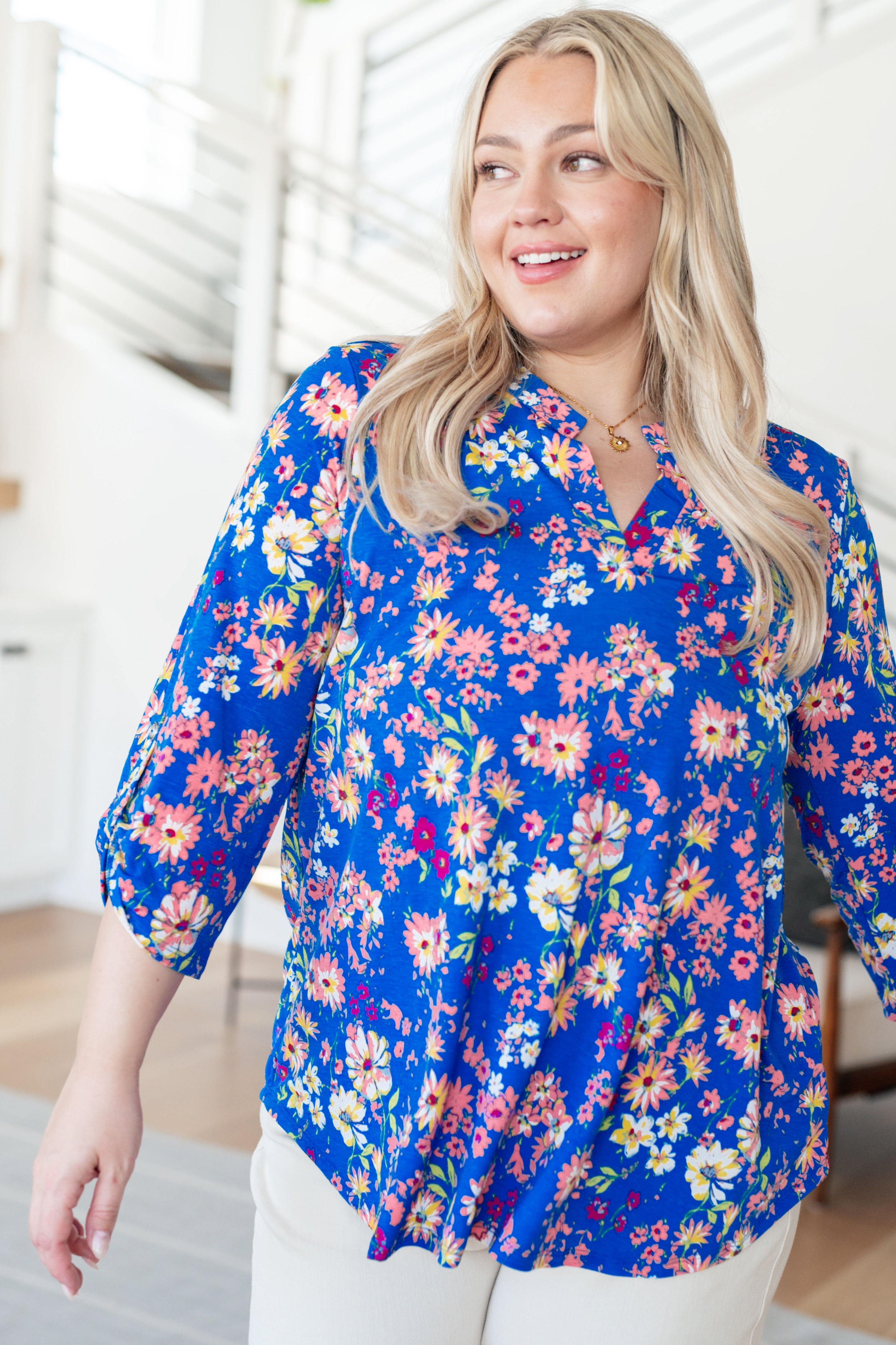 BeautybyShree Lizzy Top in Royal and Blush Floral