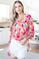 BeautybyShree Lizzy Top in Teal and Hot Pink Abstract Fans