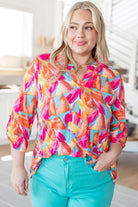 BeautybyShree Lizzy Top in Teal and Hot Pink Abstract Fans