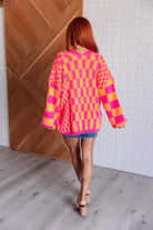 BeautybyShree Noticed in Neon Checkered Cardigan in Pink and Orange