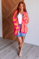 BeautybyShree Noticed in Neon Checkered Cardigan in Pink and Orange